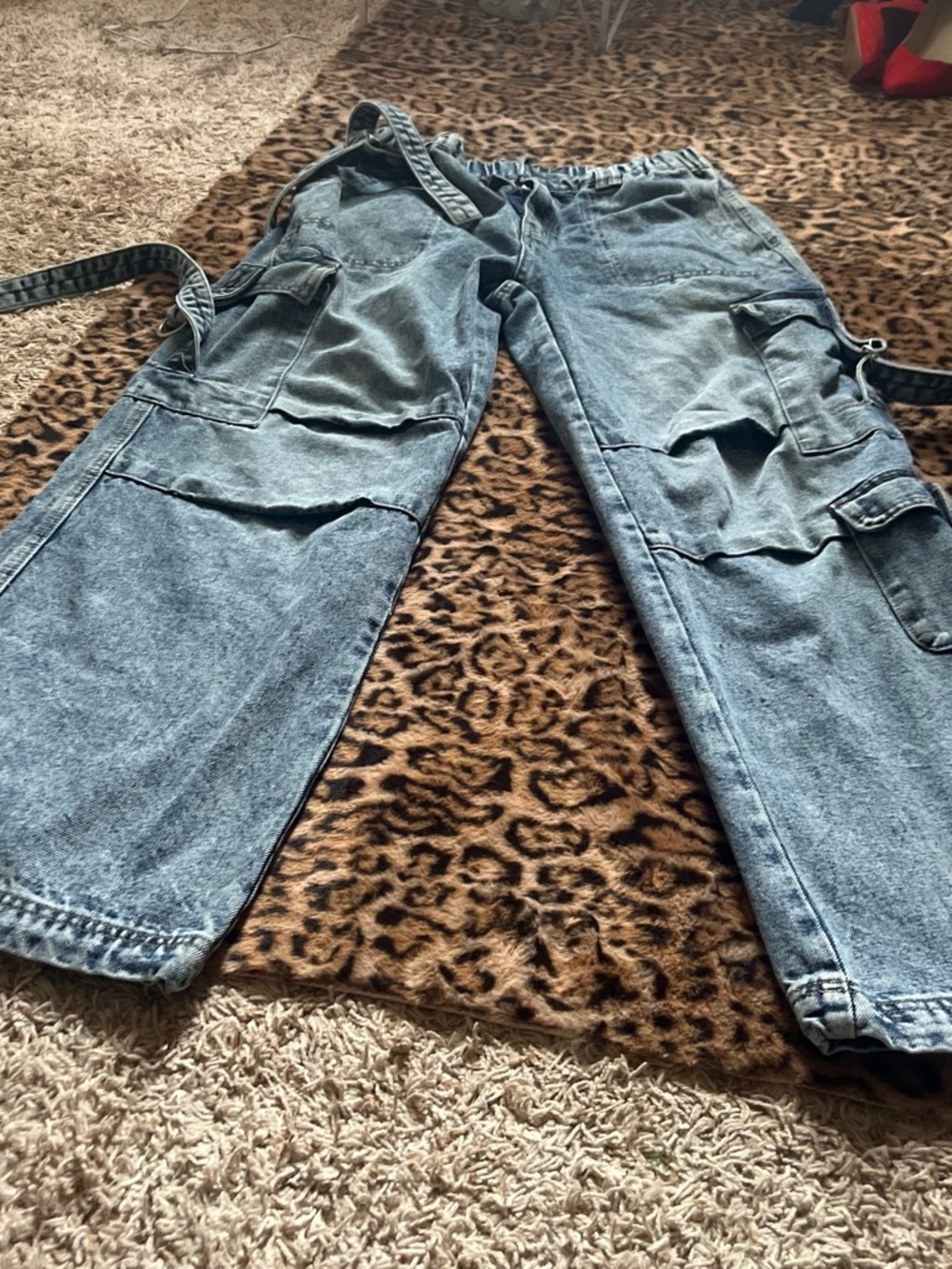 Forever 21 Light Blue Wide Leg Cargo Jeans